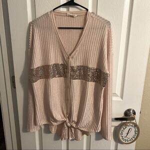 Peach Love California Sequin Knot Front Top Size Medium